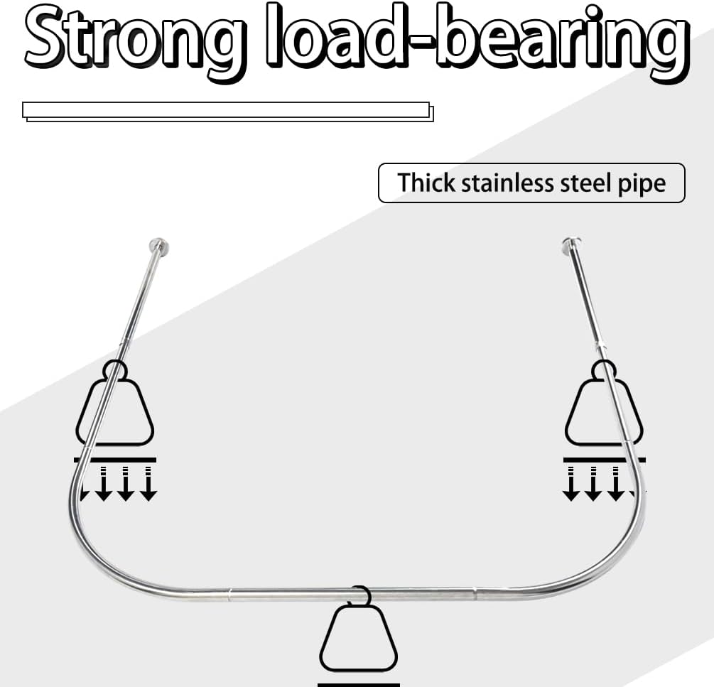 BAOYOUNI Corner Shower Curtain Rod U Shaped Curved Bathroom Curtain Rail Pole Expandable Wall Mounted Bath Hanging Bar, Drilling to Install (35.43''-51.18'') X 43.3''