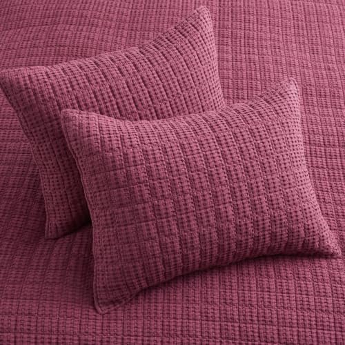 Image of Levtex Home Mills Waffle King /Cal King Quilt Set (106x92in) with 2 Pillow Shams (36x20in) - Cabernet - 100% Cotton King Size Quilt Bedding Set - Lightweight, Soft, Pre-Washed