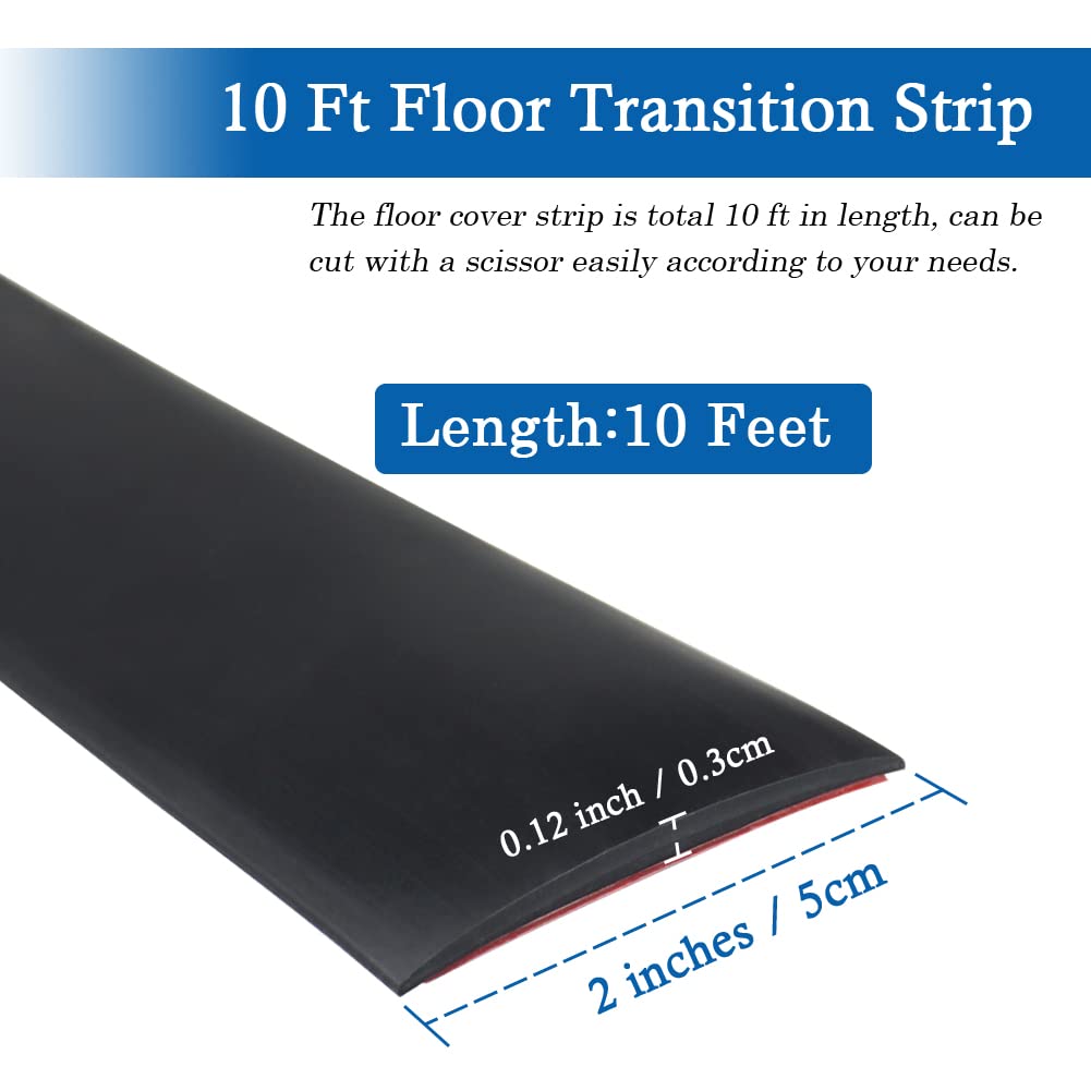 FONUNO Vinyl Floor Transition Strip Self Adhesive Threshold Strip | Peel and Stick Transition Strips for Doorway Vinyl Floor Divider Strip, Pure Color (2" Wide x 10Ft Long, Black)