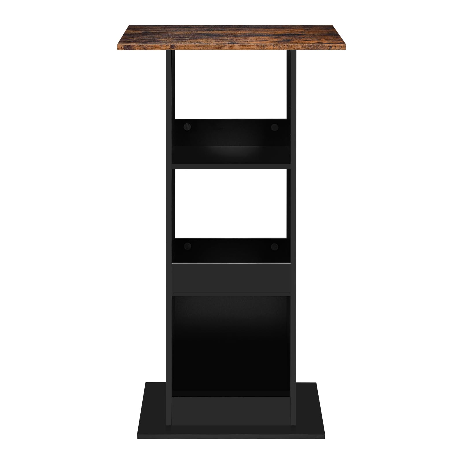 stolik barowy bistro, stół kuchenny, kwadratowy stół z 3 półkami, do baru, kuchni, salonu, z materiału drewnopochodnego, wysokość 112 cm, czarny + rustykalny