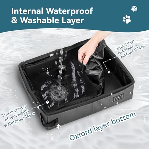 Image of Petsfit Upgrade Fabric Portable Cat Litter Box /Pan with Lid for Travel, Easy to Clean,Lightweight, Sturdy, Foldable (17x13x12.5inches,Gray)