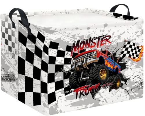 Image of Rectangle Storage Basket with Handles,Collapsible Storage Bin,Books Box,Gift Basket(Black Race Car)