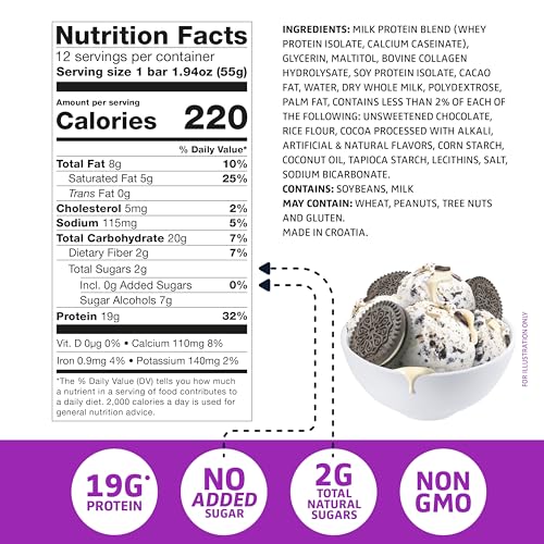 Image of Satisfy Your Crave Protein Bars- High Protein Delicious Snacks- 19g of Protein, No Added Sugar- White Chocolate Cookies & Cream- Perfect Breakfast, On-the-Go Snack, Pantry Staple & Office Treat- Non-GMO, 12 Pack