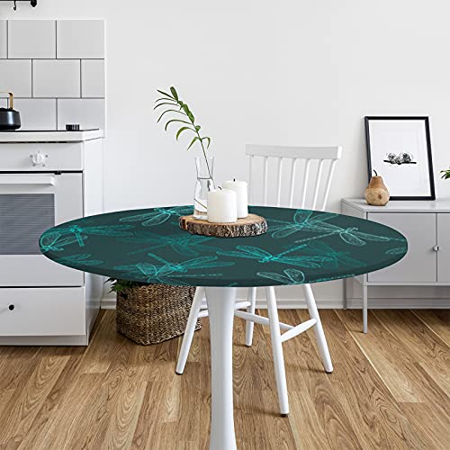 Bardic Dragonfly Fitted Tablecloth Elastic Edge Round Tablecloth For 36-42In Polyester Round Table Durable Waterproof And Stain Resistant Polyester For Outdoor And Indoor #TOP6
