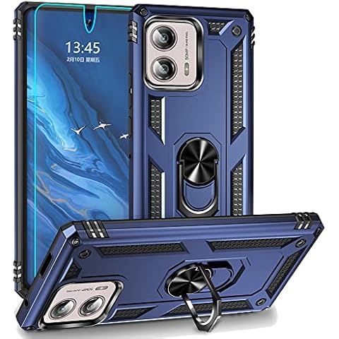 Androgate for Motorola Moto Edge Plus 2023 Case, Edge+ 2023 Case with HD Screen Protector, Military-Grade Metal Ring Holder Kickstand 15ft Drop Tested Shockproof Cover Case for Moto Edge+ 2023, Blue Cover