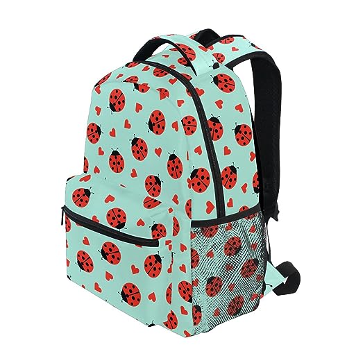 Ladybug Little Hearts Backpack Water-Resistant Lightweight Bookbags Travel Bag with Mesh Side Pockets3