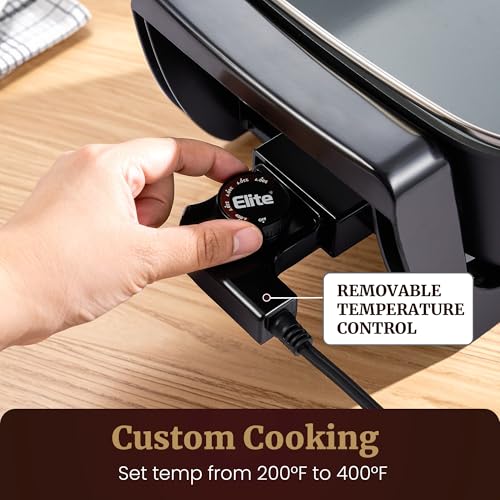 Image of Elite Gourmet 15 inch x 12 inch x 4 inch Electric Skillet, Xtra Deep Dish, Ceralast PFAS Free Ceramic, 1500W Rapid Heat, Tempered Glass Vented Lid, Dishwasher Safe, 12.5 Qt., Black /Gray