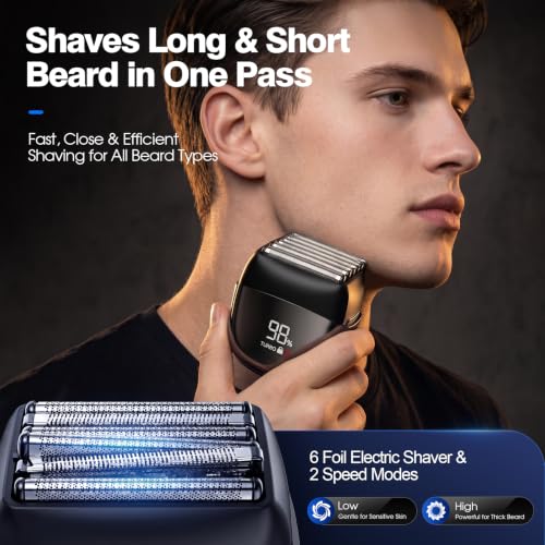 Electric Foil Shaver for Men, 0.05mm Ultra-Thin Foil Electric Razor for Thick Coarse Beard, Wet & Dry Cordless Rechargeable Shaver, IPX7 Waterproof Face Shaver with LED Display for Home Travel Gym - Image 5