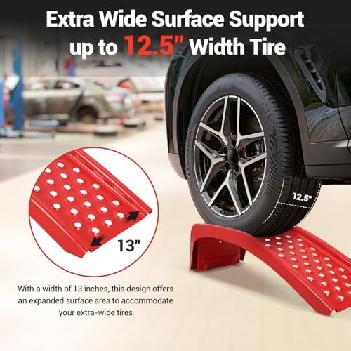 Heavy Duty Steel Car Ramps 2 Pack, 8000 LBS Truck Ramps – 9" Max Lift Height – Portable Low Profile Auto Service Ramps for Oil Change, Repair Maintenance – Fits 12.5" Wide Tires — view 3