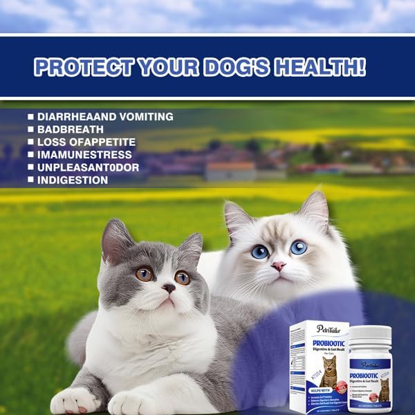 Miniatura 5 de PetriTailor Probiootic Digestive & Gut Health - Tabletas masticables para gatos, 60 unidades, suplemento natural