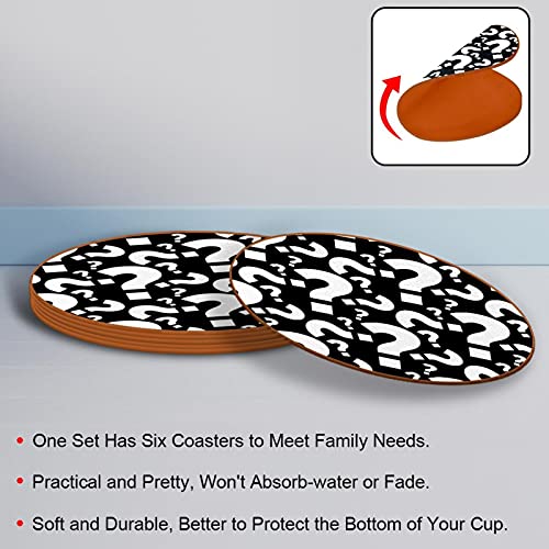 GORDESC Lot de 6 dessous de verre ronds, motif point d'interrogation noir en cuir pour protection de meubles, dessous de verre isolant pour décoration d'intérieur, types de tasses et tasses – vue 4
