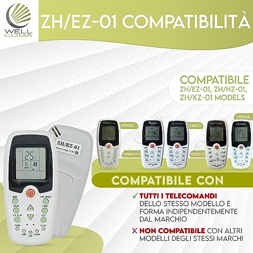 Remote Control for CONDIZIONATORE CHIGO, Howell, Whirlpool ZH/EZ-01Air Conditioning Units, Air Conditioner Heat Pump - Image 2