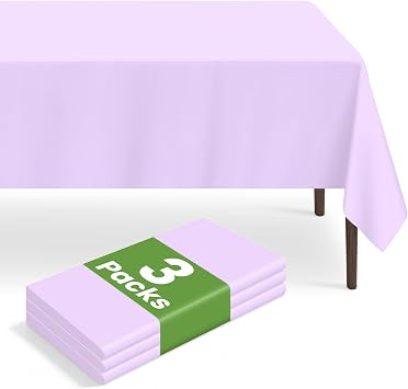 3 Pack Disposable Light Purple Tablecloth, Rectangular Lavender Plastic Table Cloths for Parties Disposable, 54x108 in Waterproof Tablecloth for Birthday Party Baby Shower Picnic Valentines