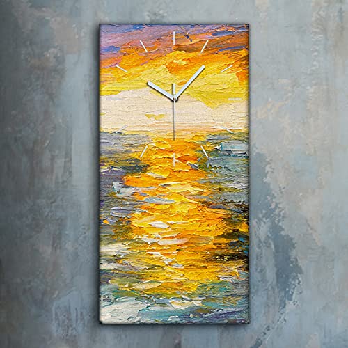 Horloge sur Toile Décoration Salon Ambiance Coucher de Soleil sur l'Eau