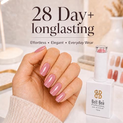 Image of BOLT BEE 15ML Gel Nail Polish 1Pc Clear Pink Glitter Nail Polish Soak Off UV LED Nail Gel Polish Nail Art Starter Manicure Salon DIY at Home, 0.5 OZ (1) (113)