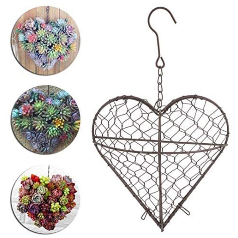 Jardiniere balcon Jardinière suspendue en forme de coeur en métal plante artificielle Pots de fleurs panier de rangement mur plantes succulentes support avec crochet Pot suspendu plante interieur