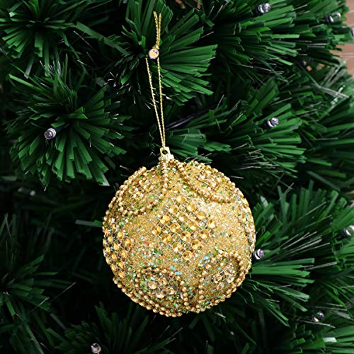 KESYOO - Bola de Natal dourada de 8 cm, com lantejoulas, strass, bola de cristal, ornamentos de árvo