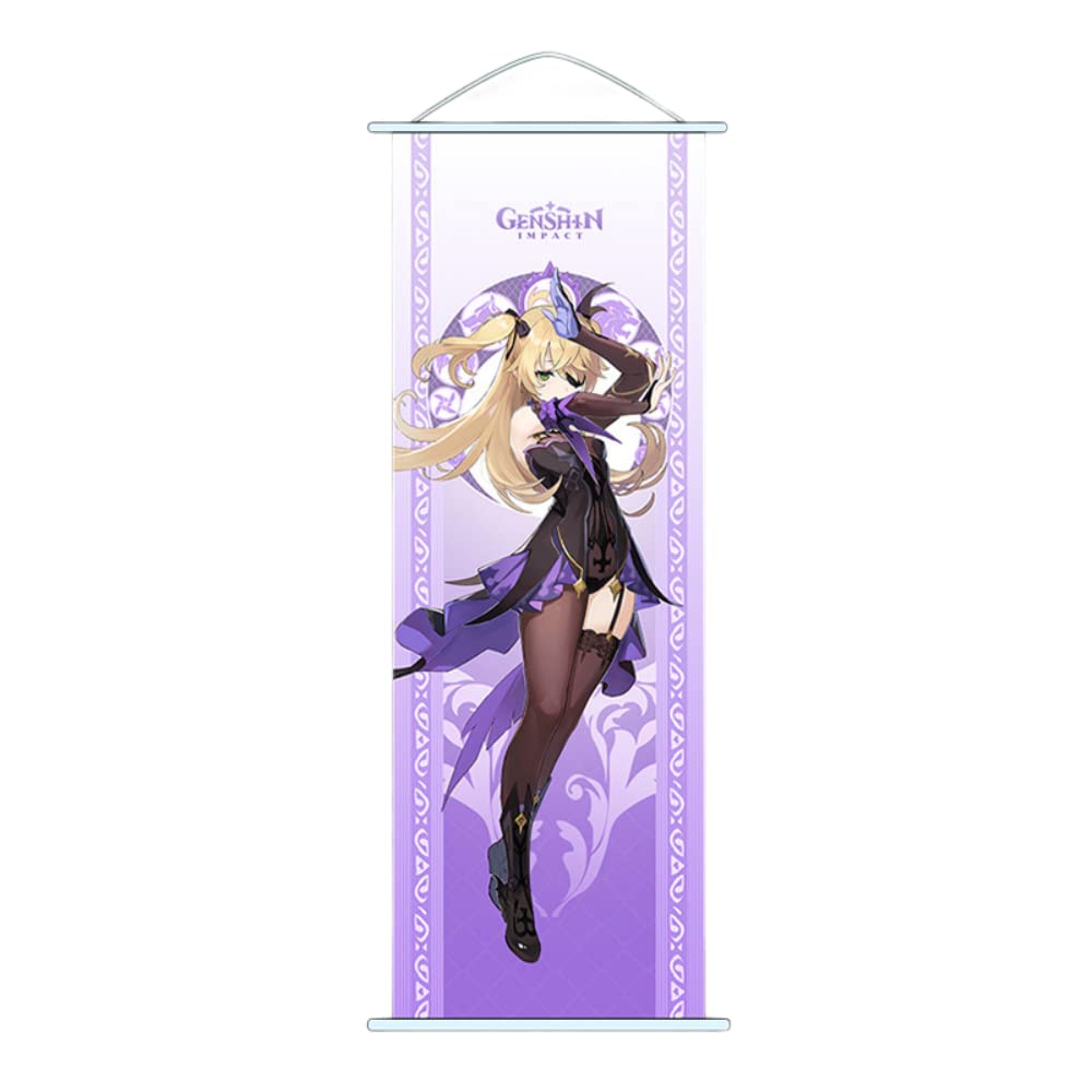 Hanaiette Fischl 1Pc Genshin Impact Scroll Poster Wall Hanging Forged Cloth Painting Decor Live Room Bedroom (Fischl)