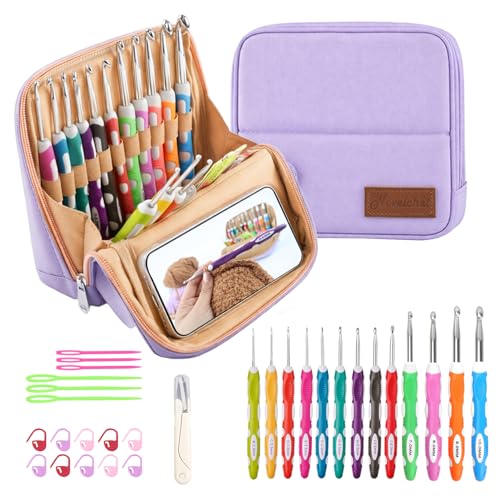 Image of Novelchet Ergonomic Crochet Hooks Set, 13 Sizes Crochet Needles for Beginners with Case 2mm(B)-10mm(N) Purple