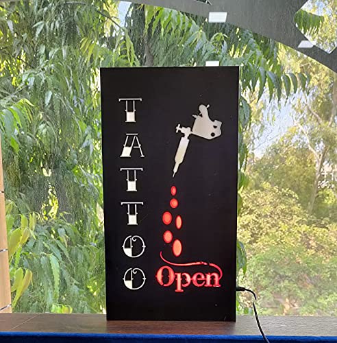 Image of Tattoo Open Neon Sign for Business, 19x10 Inch LED Dimmable Light, Neon Wall Decor for Tattoo Shop, Studio, Bar, Pub, Hotel & Man Cave