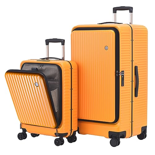 Image of Kaleenie 2 pieces 20 /29 Aluminum Luggage Set, 39 * 20 * 55cm 43L & 40 * 37 * 77cm 113L, Lightweight Hardshell ABS+PC Suitcase with TSA Lock, 360 Universal Wheels & Adjustable Handle, Orange