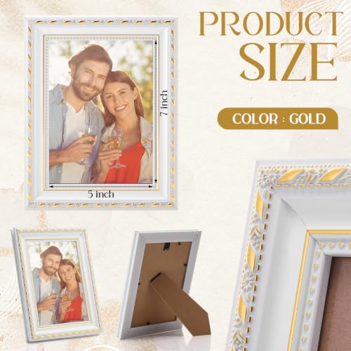 Image of 24 Pcs 5 x 7 Inch White Vintage Picture Frames Bulk | Antique Ornate Retro Baroque Photo Frames, with Backboard, for Wall Hanging Tabletop Home Decor, Wedding Christmas Display