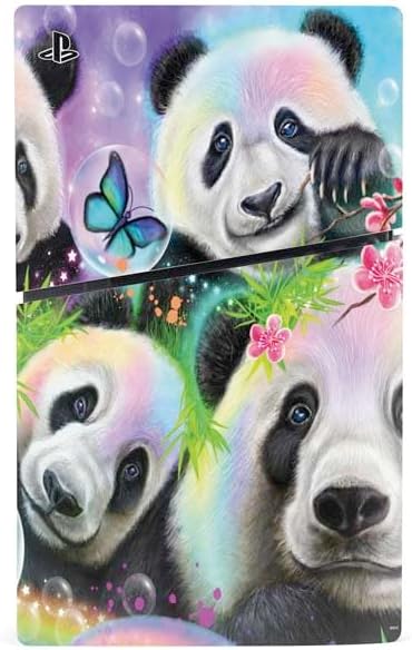 Skinit Decal Gaming Skin Compatible with PS5 Slim Disk Console - Officially Licensed Rainbow Pandas with Butterflies by Sheena Pike Design