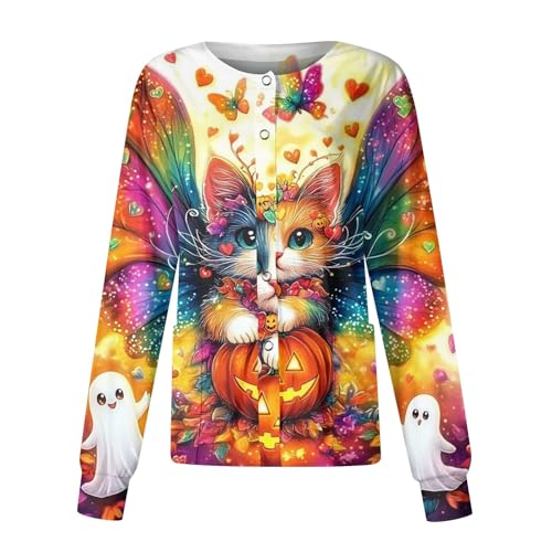 Printed Scrub Jackets for Woman Print Long Sleeve Plus Size Womens Scrubs for Women Nursing Jacket with Pockets
