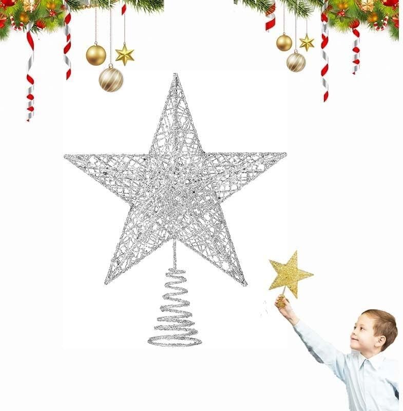 Árbol de Navidad Topper Estrella iluminada árbol T Adorno de Estrella for árbol de Navidad Decoración navideña Estrella en la Copa del árbol Brillante(Silver,20 * 25cm)
