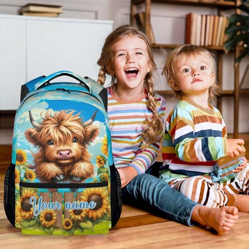 Custom Backpacks for Girls with Name, 17 Inch Cow Themed School Backpacks for Students Women, Causal Highland Cow Bookbag for Elementary Middle High College, Personalized Back to School Gifts3