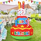 GOOSH 6.2 FT Birthday Inflatables Outdoor Decorations Cake with Candle, Happy Birthday Blow Up Yard Decoration with Colorful Rotating LED Lights for Party Garden Lawn