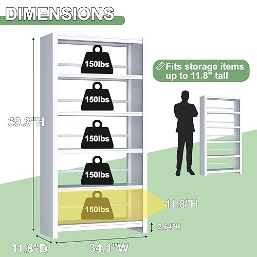 Image of 5 Tier AV Media Stand, 69.3 inch Tall Media Shelf Bookcase, Open Display Storage Shelves for CD Record Player, Stereo Receiver, AV Equipment, White