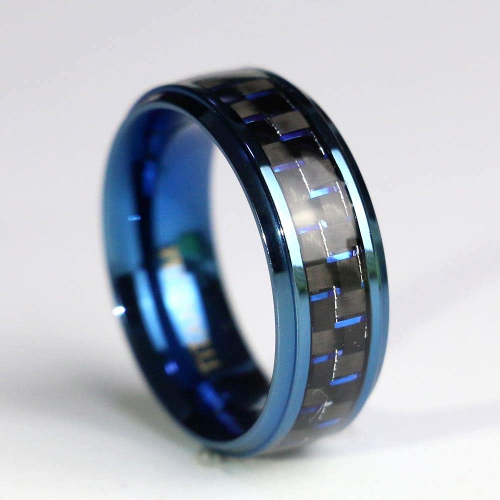 Two Rings His and Hers Wedding Ring Sets Couples Matching Rings Black 2pc Women's Blue Cz Engagement Ring Bridal Sets & Men's Titanium Wedding Band
