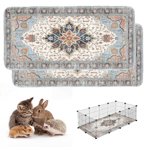 Image of Washable Guinea Pig Pee Pads,Absorbent Reusable Guinea Pig Cage Liners,Waterproof,Leak-Proof & Non-Slip Potty Pads for Small Animals Rabbit Hamster Rat.(Blue Floral,24 inchx48 inch)