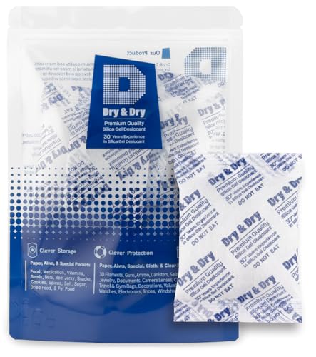 Dry & Dry 50 Gram [10 Packets] Silica Gel Packets Desiccants, Silica Packets - Rechargeable Silica...