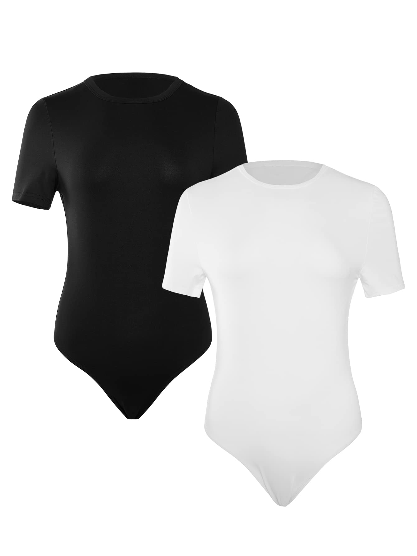 Verdusa Women's Round Neck Short Sleeve Plain Bodysuit