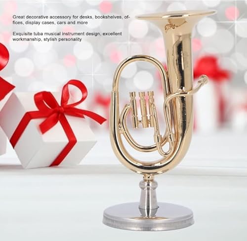 Mini Tuba Modell, Exquisite Miniatur Tuba Modell mit Basis Schreibtisch Ornament Messing Gold überzogene Euphonium Mini Tuba Musikinstrument Modell für Home School Office