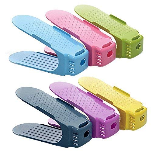 Image of JRM Plastic Shoe Slots Organizer for Closet Shoe Space Saver, Double Layer Shoe Rack Organizer Holder For Closet (Multicolor) (Pack of 6)