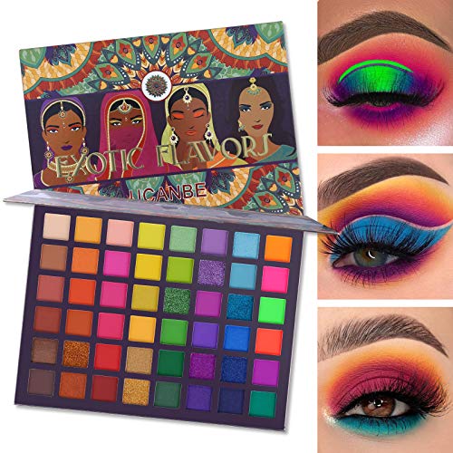 UCANBE EXOTIC FLAVORS Eyeshadow Palette + 15 PCS Eye Brushes Makeup Set 48 Colors Neon Shimmer Matte Glitter Eye Shadow Powder Highly Pigmented Gift Set Make Up Pallet