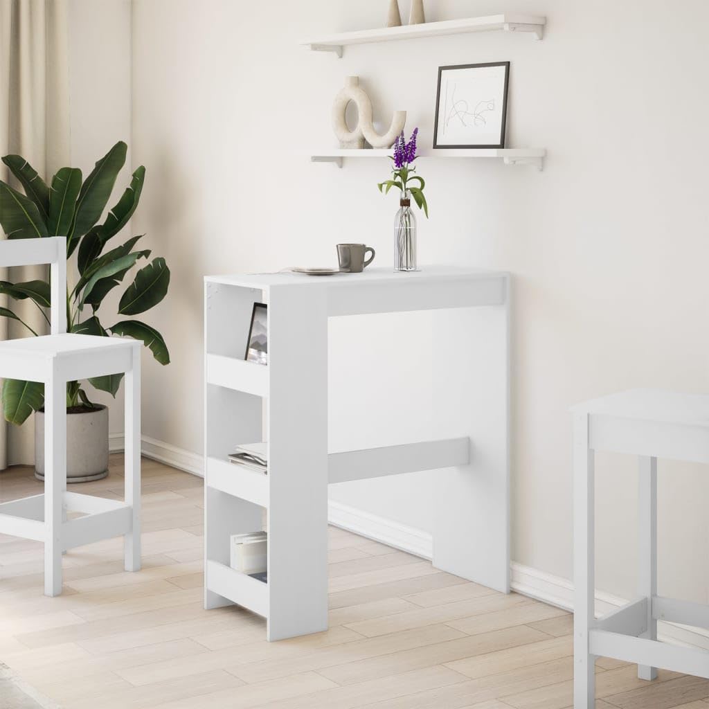 vidaXL Bartisch, Stehtisch mit Regal, Tresentisch für Küche Wohnzimmer Esszimmer, Küchentisch Loungetisch Bistrotisch, Weiß Holzwerkstoff