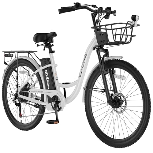 350W Electric Bike for Adults, 20MPH 7-Speed Commuter Ebike, 36V 10.4Ah Removable Battery, Aluminum Frame, Front Suspension, Dual Disc Brakes, Basket & Rear Rack, 330 lbs Load image 2