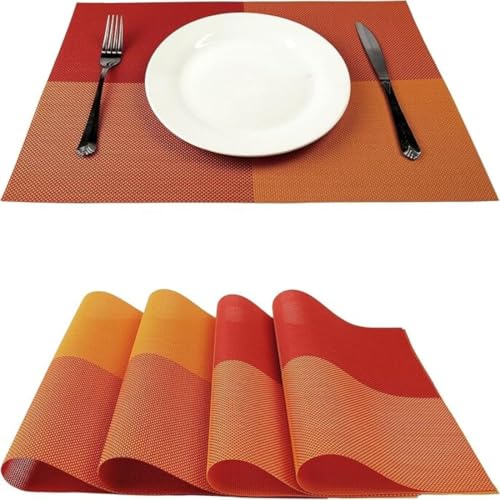 Image of Potency Table Mats Set of 4, Woven Placemate for Dining Table, Heat-Resistant Placemats Stain Resistant Anti-Skid Washable PVC Table Mats,Vinyl Placemats for Dining Kitchen Restaurant Table (K-Orange)