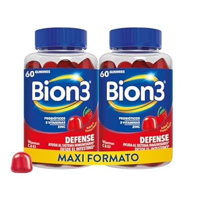 Bion 3 - Bion3 Defense Gummies  Complemento Alimenticio para Ayudar al Sistema Inmunitario con Probióticos  Vitamina C  Vitamina B3 y Zinc  60x2 gummies  para 1-2 meses de uso