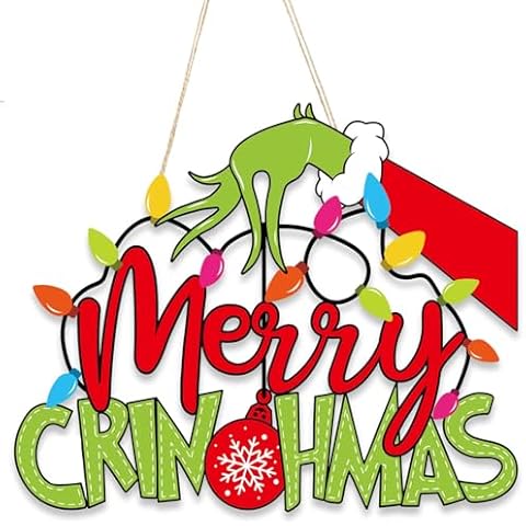 AMUHUA Christmas Decorations Indoor - Merry Christmas Wooden Door Sign with Large Thief Hand Welcome Sign Hanging Christmas Decorations for Xmas Holiday Christmas Tree Home Decorations Indoor Outdoor Cover