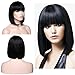 Produktbild Perücken Kurze Bob Remy Echthaar Gerade Wigs Mit Flach Pony Human Hair für Damen Cosplay Wurzeln Naturschwarz 12"(30cm)-125 g