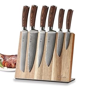 Wakoli EDIB 6-teiliges Küchenmesser Set - Damaststahl (VG10 Kern) mit magnetischem Messerblock – Office, Brot, Koch, Santoku & Fleischmesser – Scharf & ergonomisch – Damastmesser mit Pakkaholzgriffen