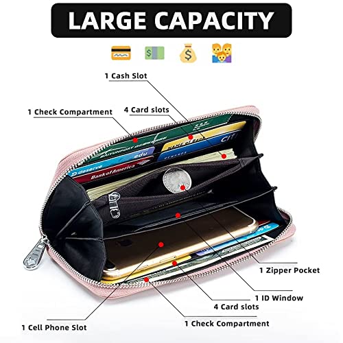 Women's Wallet Genuine Leather RFID Blocking Credit Card Case Elegant Clutch Purse Travel Phone Wallet with ID Window, Black, One Size3