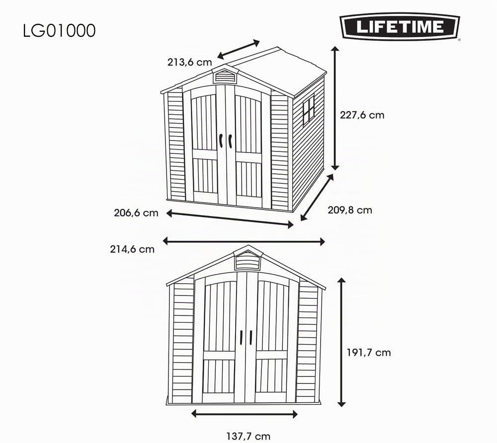 LIFETIME 60190 - Caseta jardín ultrarresistente con ventana, 214x213x227 cm, uv100
