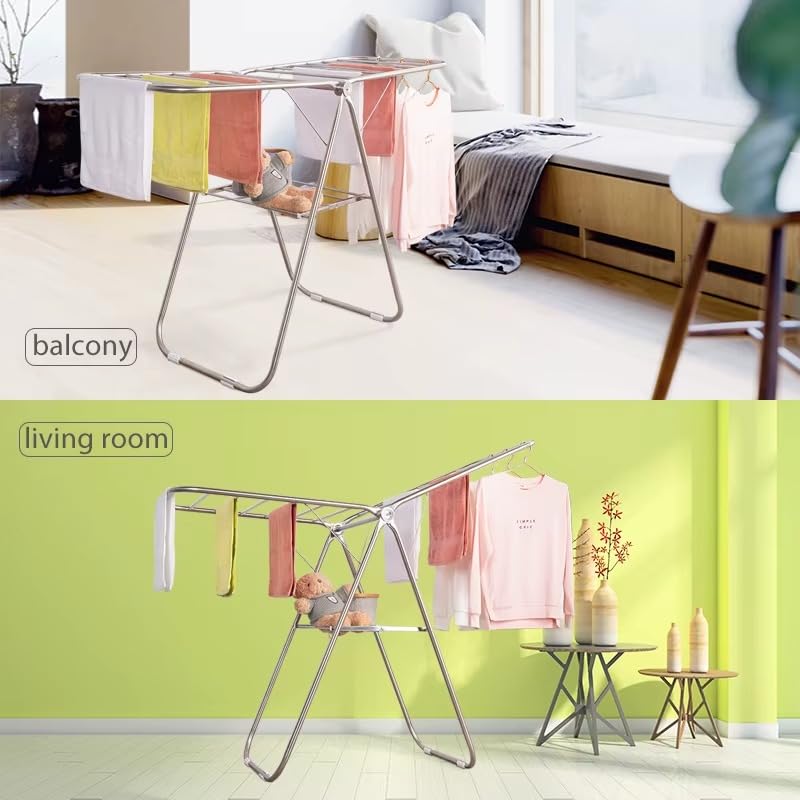 MECHDEL 180ยฐ Adjustable Stainless Steel Clothes Drying Stand/Foldable Drying Rack/Hanger for Clothing/Rust Proof Indoor Outdoor Cloth Dryer Stand for Home, Balcony & Terrace (Silver)Made in India 8