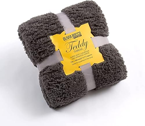 Clima Roma Teddy Bear Throws Super Soft Luxurious Warm Cozy Sofa Settee Bed Sherpa Fleece Blankets Non-Allergic Travel Kids Adults Blankets (New Charcoal, Double - 130x180cms)